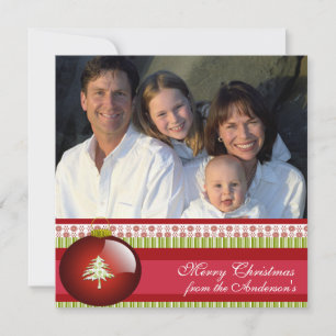 Newsletter on Back Red Ornament Christmas Card