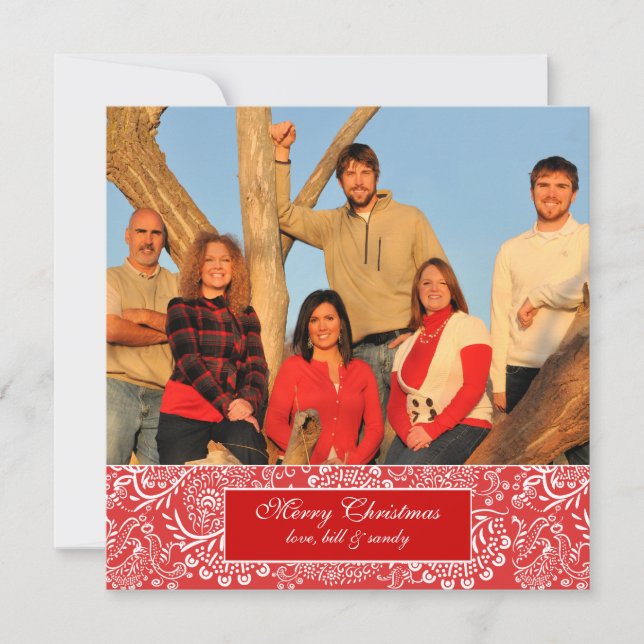 Newsletter on Back Red Stripes Christmas Card (Front)