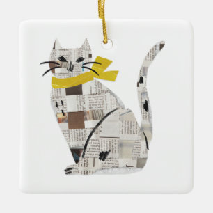 newspapar cat ceramic ornament