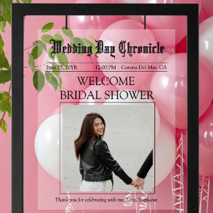Newspaper 1 Photo Personalised Chic Bridal Shower Acrylic Sign