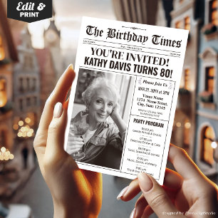 Newspaper 80th Birthday Invitations with Program