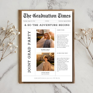 Newspaper Adventure Begins Joint Grad Party Photo Invitation