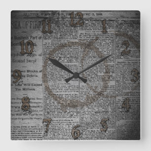 Newspaper and Coffee Stains Wall Clock