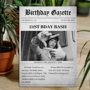 Newspaper Article Birthday Party Invitation