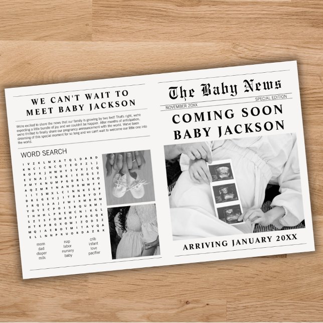 Newspaper Baby Coming Soon Pregnancy Announcement (newspaper pregnancy announcement new baby pregnancy reveal expecting)