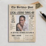 Newspaper Birthday News Funny Humourous Men 40th Invitation<br><div class="desc">Celebrate a milestone birthday in style with this vintage newspaper birthday invitation — the perfect choice for a 40th birthday party for men! Designed with a classic newspaper layout featuring a bold headline, central photo frame, and humourous “breaking news” style filler text, this invitation brings personality and charm to any...</div>