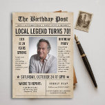Newspaper Birthday News Funny Humourous Men 70th Invitation<br><div class="desc">Celebrate a milestone birthday in style with this vintage newspaper birthday invitation — the perfect choice for a 70th birthday party for men! Designed with a classic newspaper layout featuring a bold headline, central photo frame, and humourous “breaking news” style filler text, this invitation brings personality and charm to any...</div>