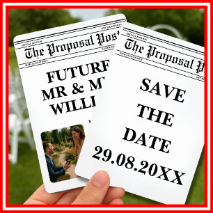 Newspaper Black and White Fun Photo Save The Date Invitation
