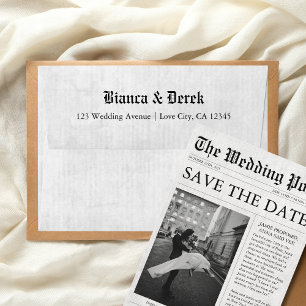 Newspaper Black & White Modern Unique Wedding  Envelope