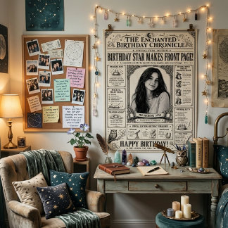 Newspaper Black & White Teen Girl Birthday Photo Poster