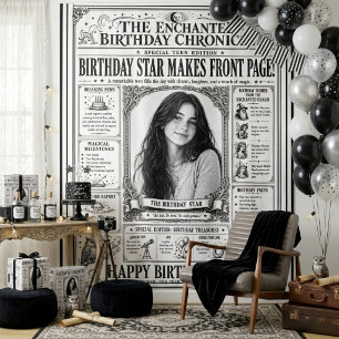 Newspaper Black & White Teen Girl Birthday Photo Tapestry