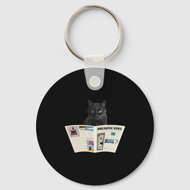 Newspaper Breaking News Black Cat Au Journal _1  Key Ring (Front)
