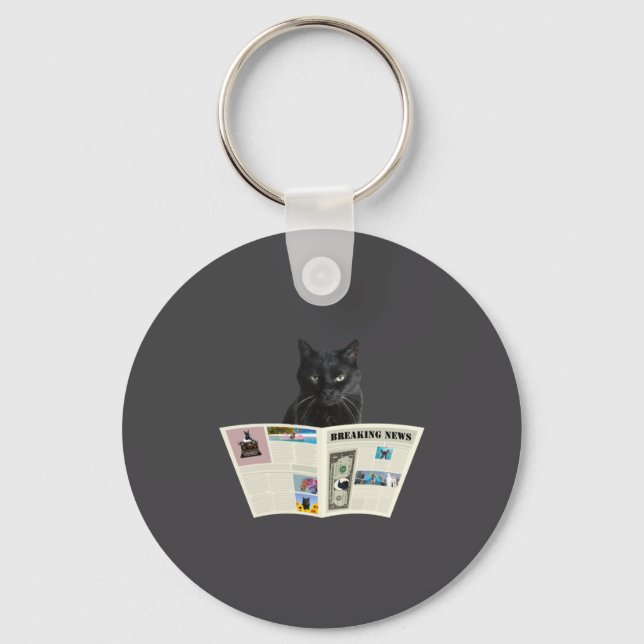 Newspaper Breaking News Black Cat Au Journal  Key Ring (Front)
