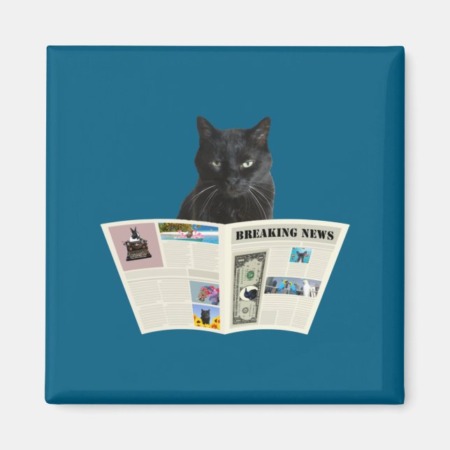 Newspaper Breaking News Black Cat Au Journal  Magnet (Front)