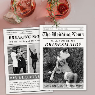 Newspaper Bridesmaid Maid Of Honour Proposal   Invitation