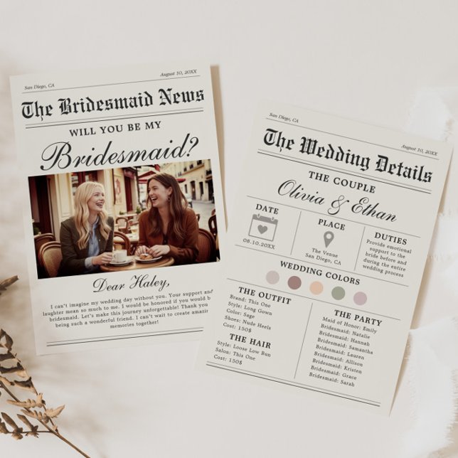 Newspaper Bridesmaid Proposal Card (Creator Uploaded)