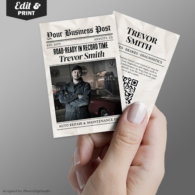 Newspaper Business Card, Auto Repair Car Mechanic Calling Card (Newspaper Business Card, Auto Repair Car Mechanic Calling Card)