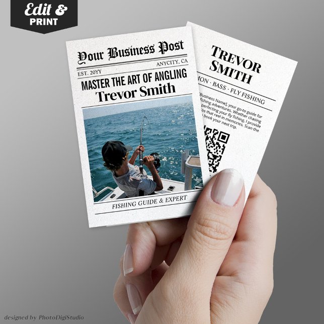 Newspaper Business Card, Fishing Guide Service Calling Card (Newspaper Business Card, Barber & Grooming Stylist Calling Card)