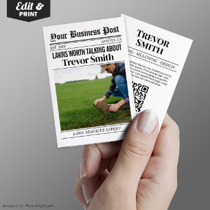 Newspaper Business Card,  Lawn Care & Landscaping Calling Card