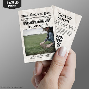 Newspaper Business Card,  Lawn Care & Landscaping Calling Card