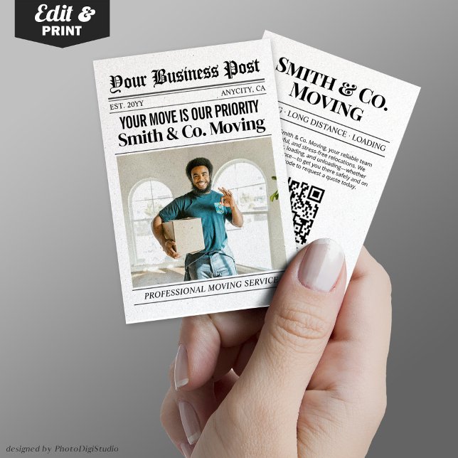 Newspaper Business Card, Packing & Moving Services Calling Card (Newspaper Business Card, Packing & Moving Services Calling Card)