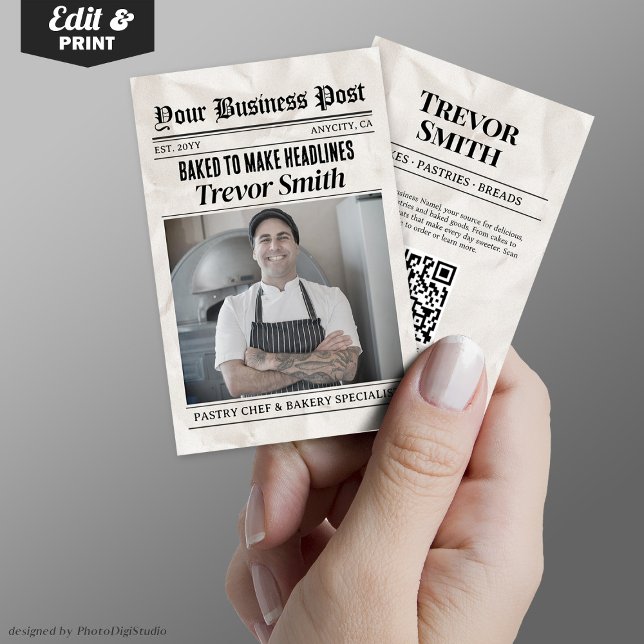 Newspaper Business Card, Pastry Chef & Baker Calling Card (Newspaper Business Card, Pastry Chef & Baker Calling Card)