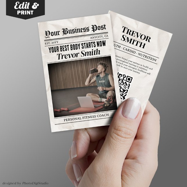 Newspaper Business Card, Personal Fitness Coach  Calling Card (Newspaper Business Card, Personal Fitness Coach Calling Card)