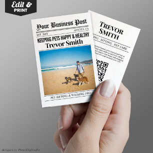 Newspaper Business Card, Pet Sitter and Dog Walker Calling Card