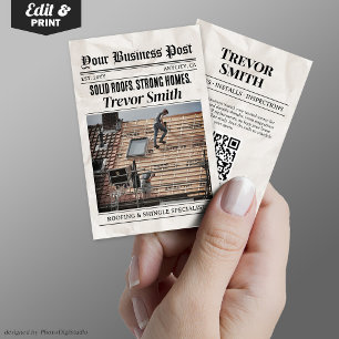 Newspaper Business Card, Roofing Shingle Services Calling Card