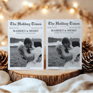 Newspaper Christmas Merry & Married Newlywed Photo Holiday Card