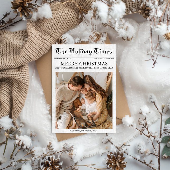 Newspaper Christmas Newsletter 1 Photo Unique  Holiday Card (Newspaper Christmas Card Budget Unique Family Photo Newsletter | What a year | Year in review)