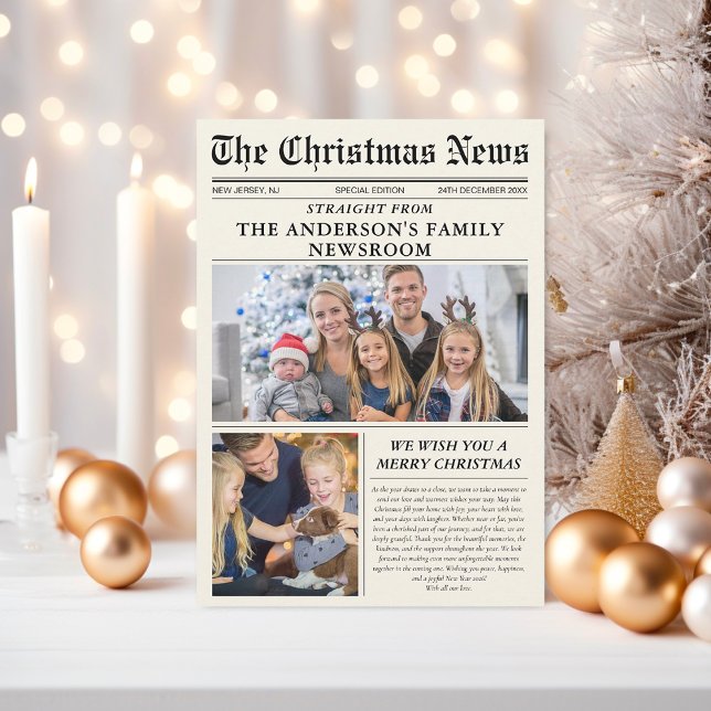 Newspaper Christmas Newsletter Photo Collage  Holiday Card (Creator Uploaded)