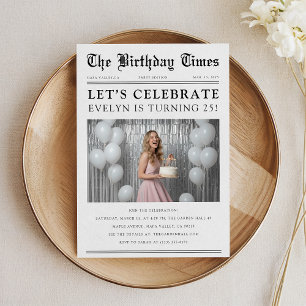 Newspaper Classic Photo Birthday Celebration  Invitation