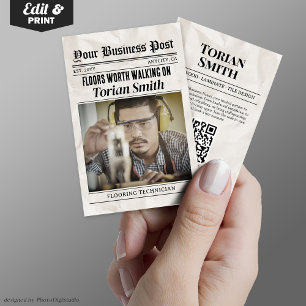 Newspaper Contact Flooring & Tile Contractor Calling Card
