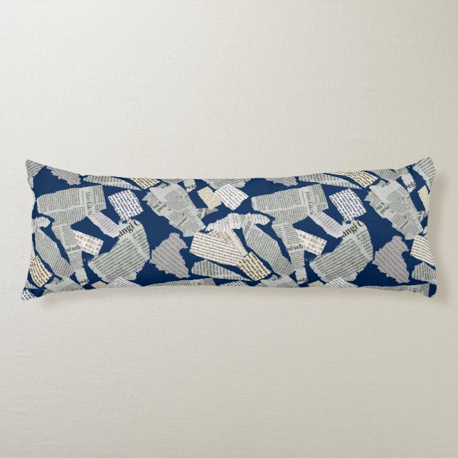 Newspaper Cutting Pattern 01x4.b DBlue Body Cushion (Front)