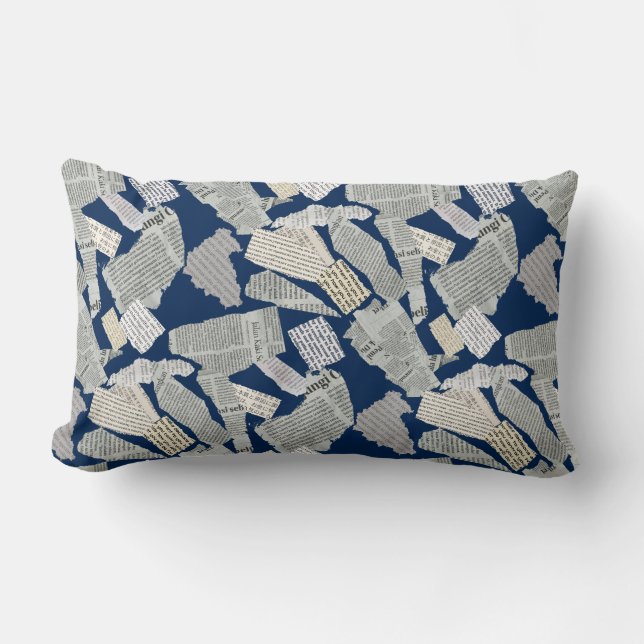 Newspaper Cutting Pattern 01x4.b DBlue Lumbar Cushion (Front)