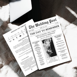 Newspaper details timeline photo wedding invitation