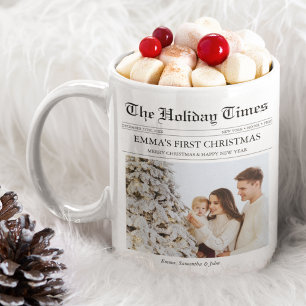 Newspaper First Christmas Baby Family Photo Unique Coffee Mug