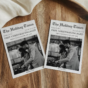Newspaper First Christmas Engaged Unique Holiday Card