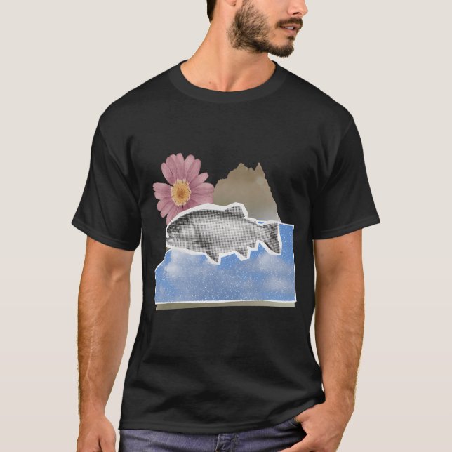 Newspaper Fish Botanical Collage T-Shirt (Front)