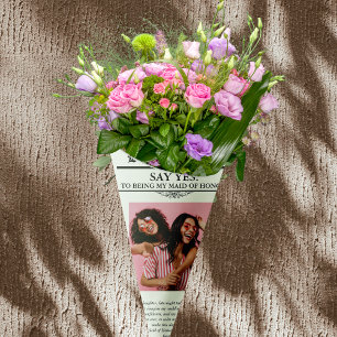 Newspaper Flower Wrap Photo Maid of Honour  Wrapping Paper