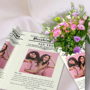 Newspaper Flower Wrap Photo Maid of Honour  Wrapping Paper