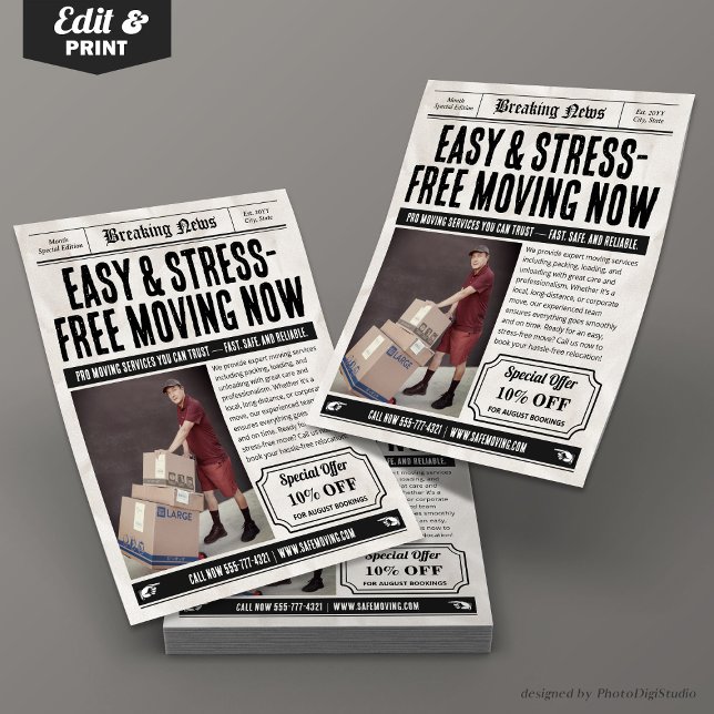 Newspaper Flyer, Retro Packing & Moving Services Flyer (Newspaper Flyer, Retro Packing & Moving Services Flyer)