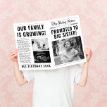 Newspaper Funny Big Sister Pregnancy Announcement<br><div class="desc">Make your big sister pregnancy announcement a funny and memorable event! Our newspaper style "Promoted to big sister" card allows you to showcase photos and share the news in a unique way. With customisable templates, you can add your own personal touch to the announcement. Share the joy with family and...</div>