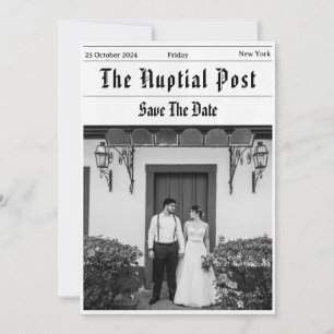 newspaper funny save the dates invitation