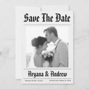 newspaper funny save the dates invitation
