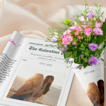 Newspaper Galentines Day Flower Bouquet Red Heart