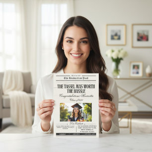Newspaper Graduation Announcement Photo QR RSVP