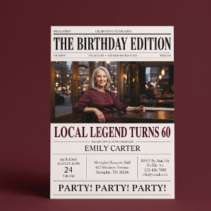 Newspaper Headline Funny 60th Birthday Party Invitation