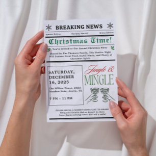 Newspaper Jingle and Mingle Cocktail Christmas  Invitation